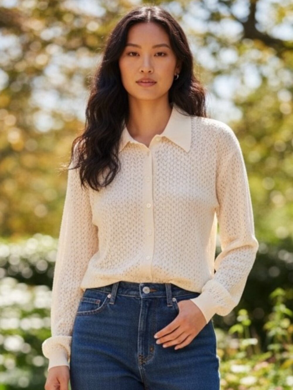 Episode Cardigan Wool Light weave Button Front M Lightweight